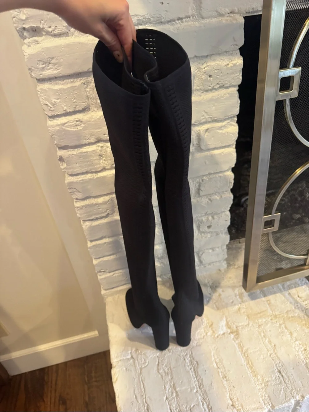 Gianvito Rossi Black Over-the-Knee Stretch Knit Block-Heel Boots
